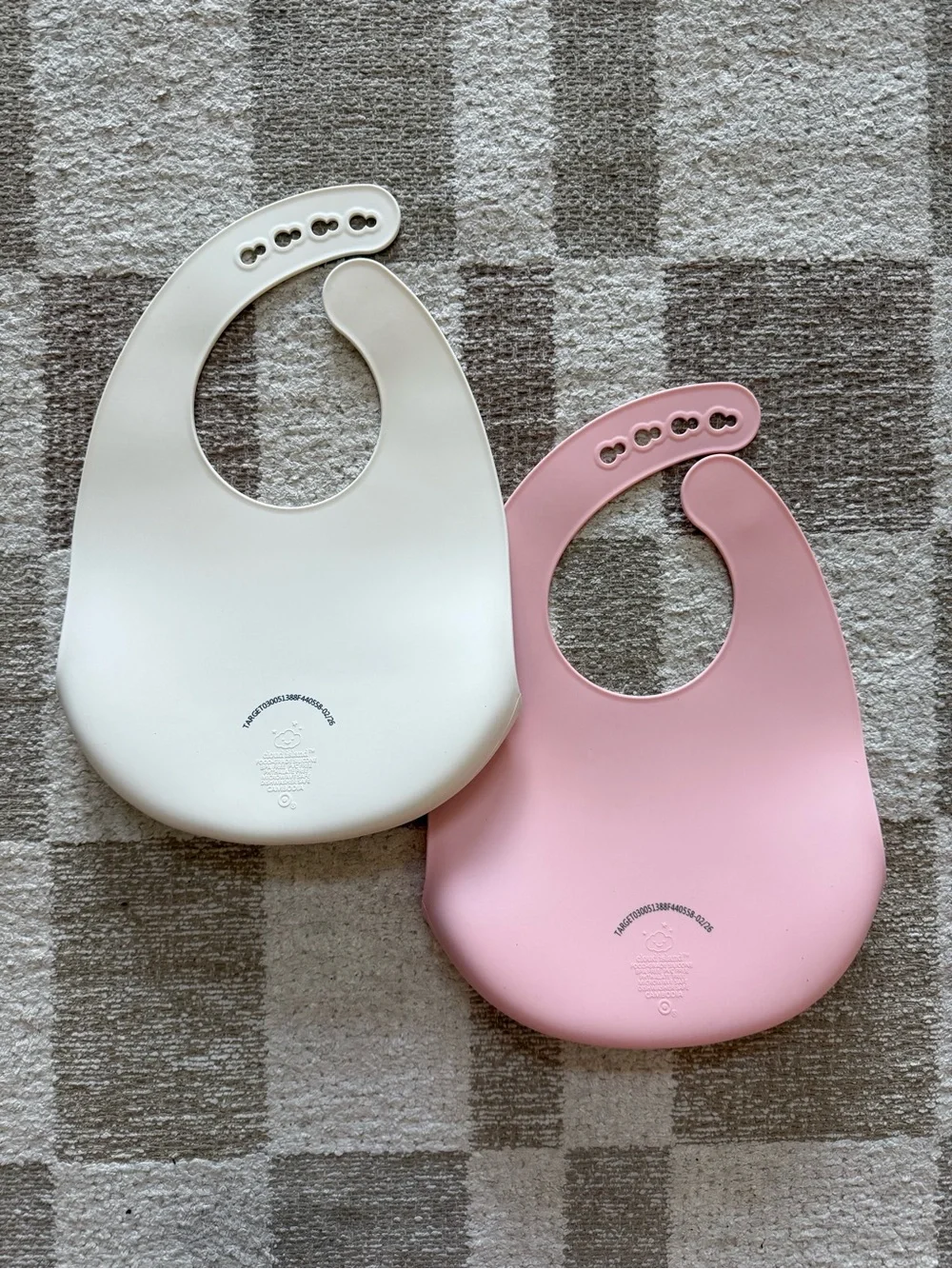 cloud island Silicone Baby Bibs in Pink Cherry & Teal Gingham